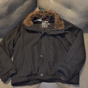 American Eagle Wool Coat Faux Fur Collar XL